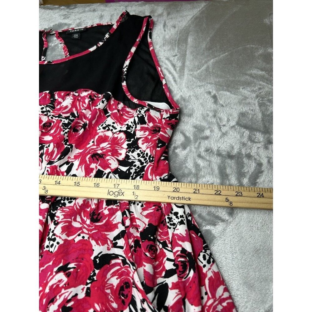 Torrid Dress Size 20 Black Pink Sleeveless Floral Sheer Mesh Neck Keyhole Back - Picture 9 of 11